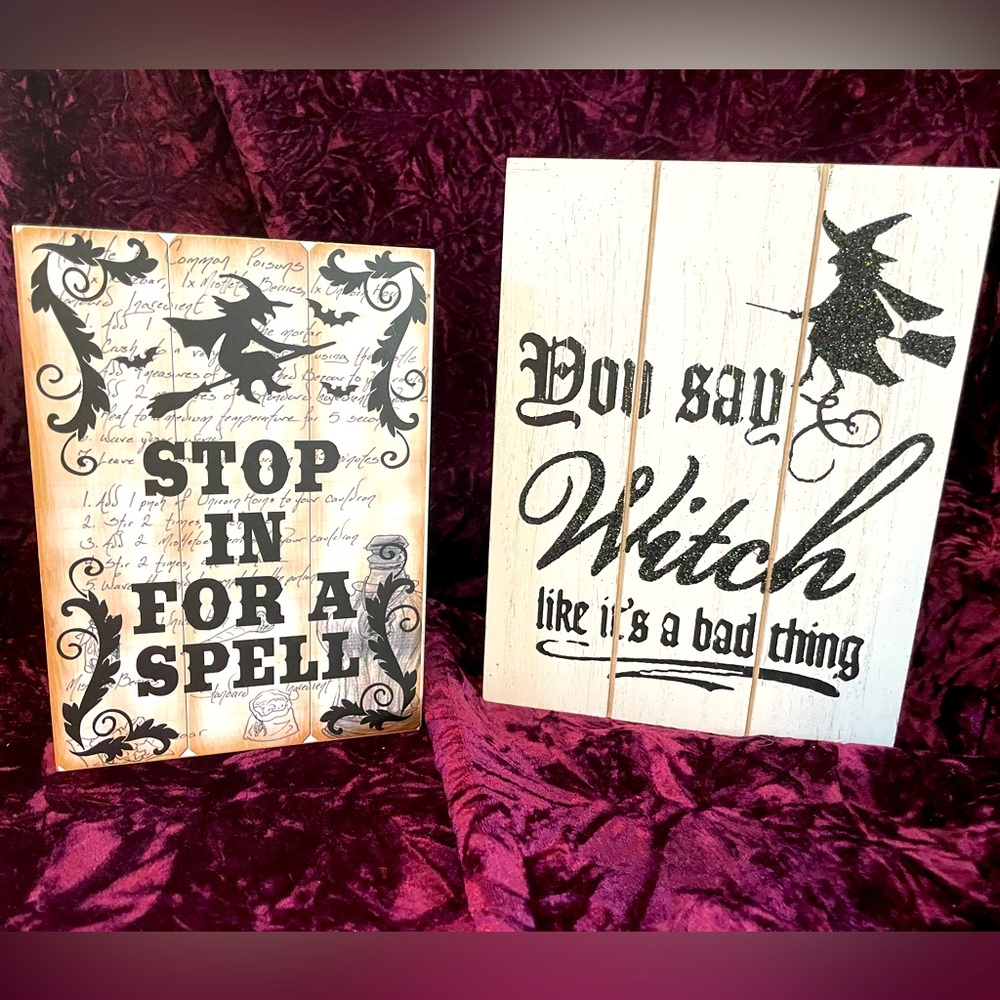2 Witches Spell Signs Box Signs Farmhouse Style Halloween Glitter Accents